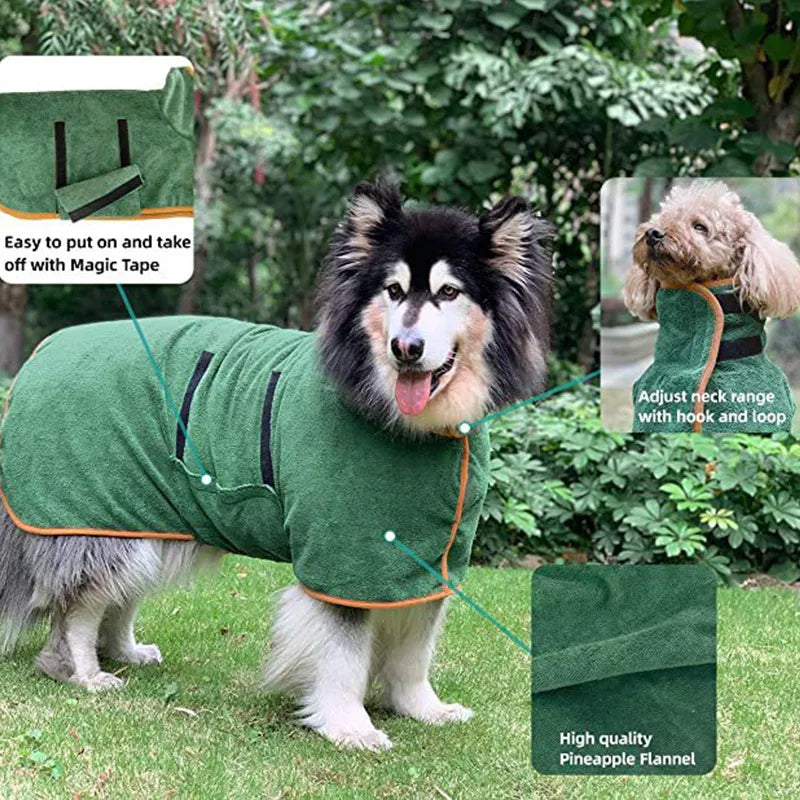 Fluffy Pet Bathrobe — Quick-Dry Microfiber Towel Robe for Dogs & Cats