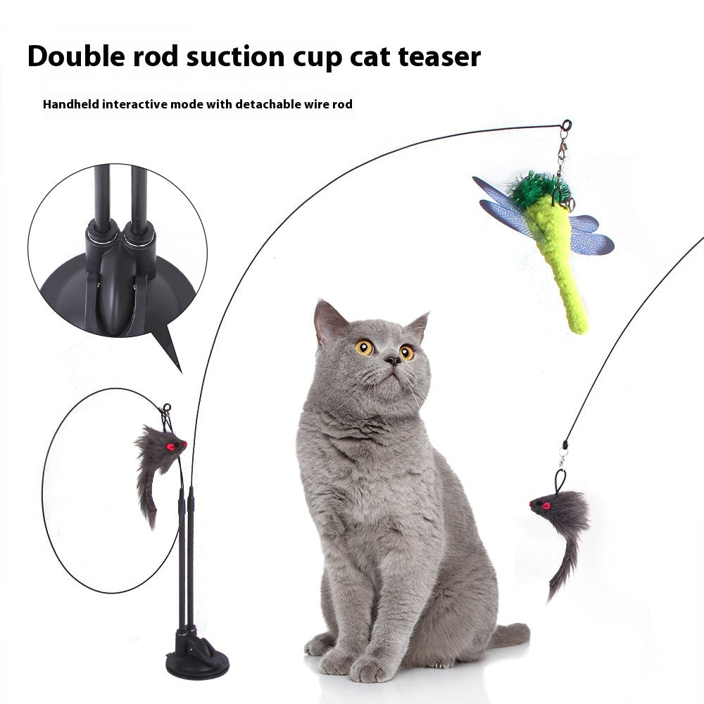 Suction-Cup Cat Teaser Toy — Interactive Play Wand for Indoor Cats
