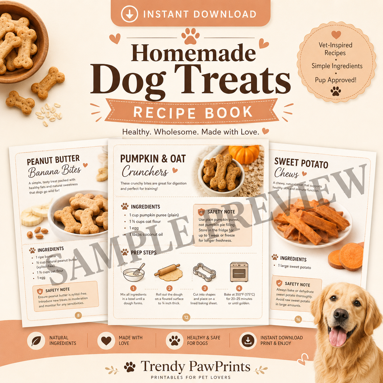 Sample preview image for the Homemade Dog Treats Recipe Book instant download