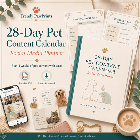 28-Day Pet Content Calendar final chic printable PDF cover with accessories and border
