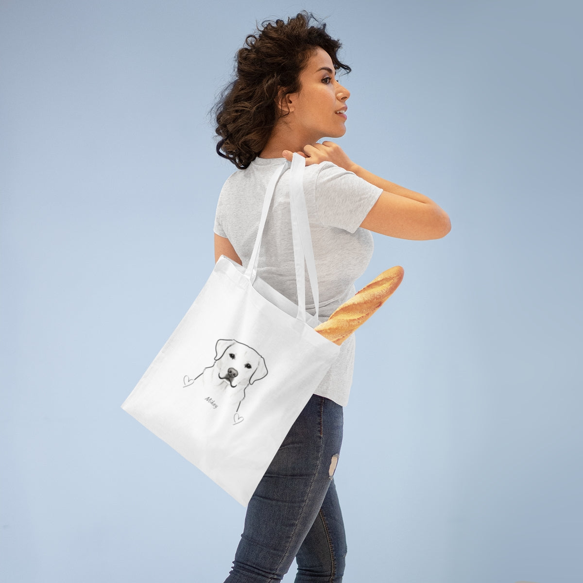 Custom Name - Dog Portrait Cotton Tote Bag
