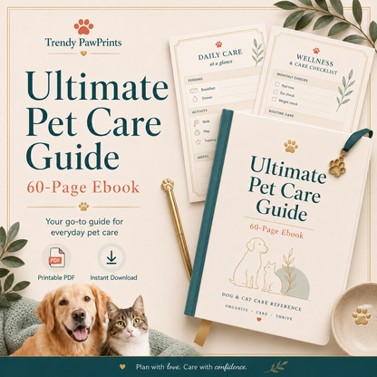Ultimate Pet Care Guide final chic printable PDF cover with accessories and border