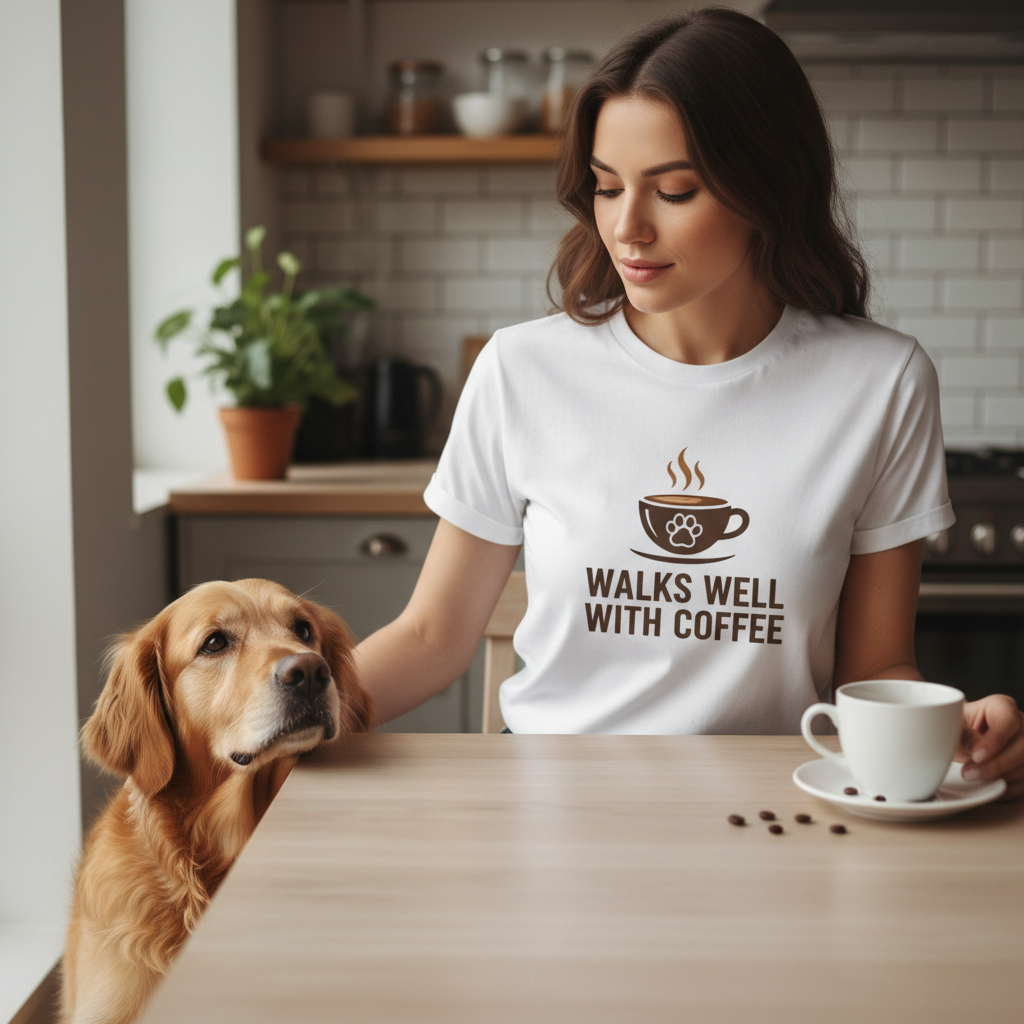 Walks Well With Coffee — Pet Parent Graphic Tee
